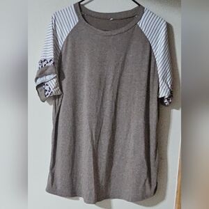 Casual Brown and White Striped Sleeve Top